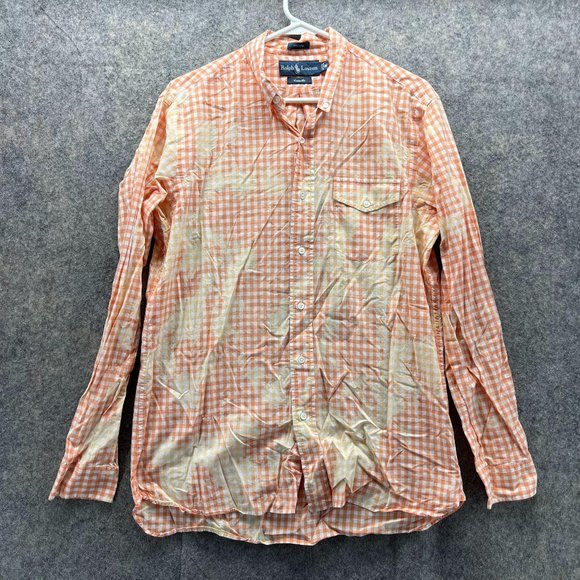 Polo Ralph Lauren Pants Men Medium Orange Custom Button Down 120 Two Ply Gingham - Picture 1 of 11